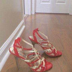 Red/khaki stiletto heels